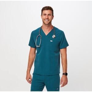 FIGS Leon Scrub Top FM1500 Caribbean Blue Teal V-Neck Medical Scrubs